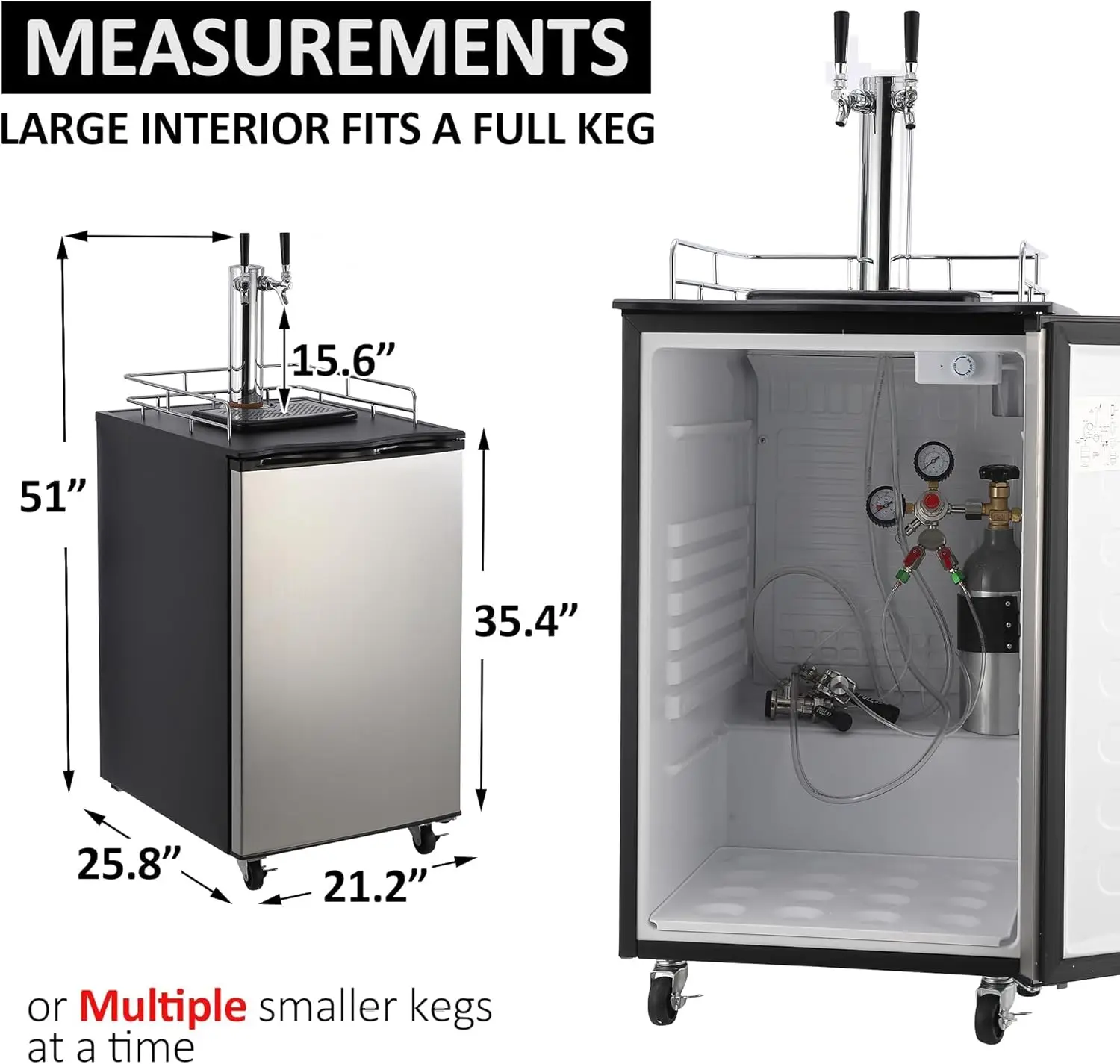 TWISTER.CK Dual Tap Beer Kegerator – 6.1 Cu.Ft (170L) Stainless Steel Draft Beer Dispenser with Drip Tray & Shelves, Temperature Control 32–50°F, for Home Brew Kegs