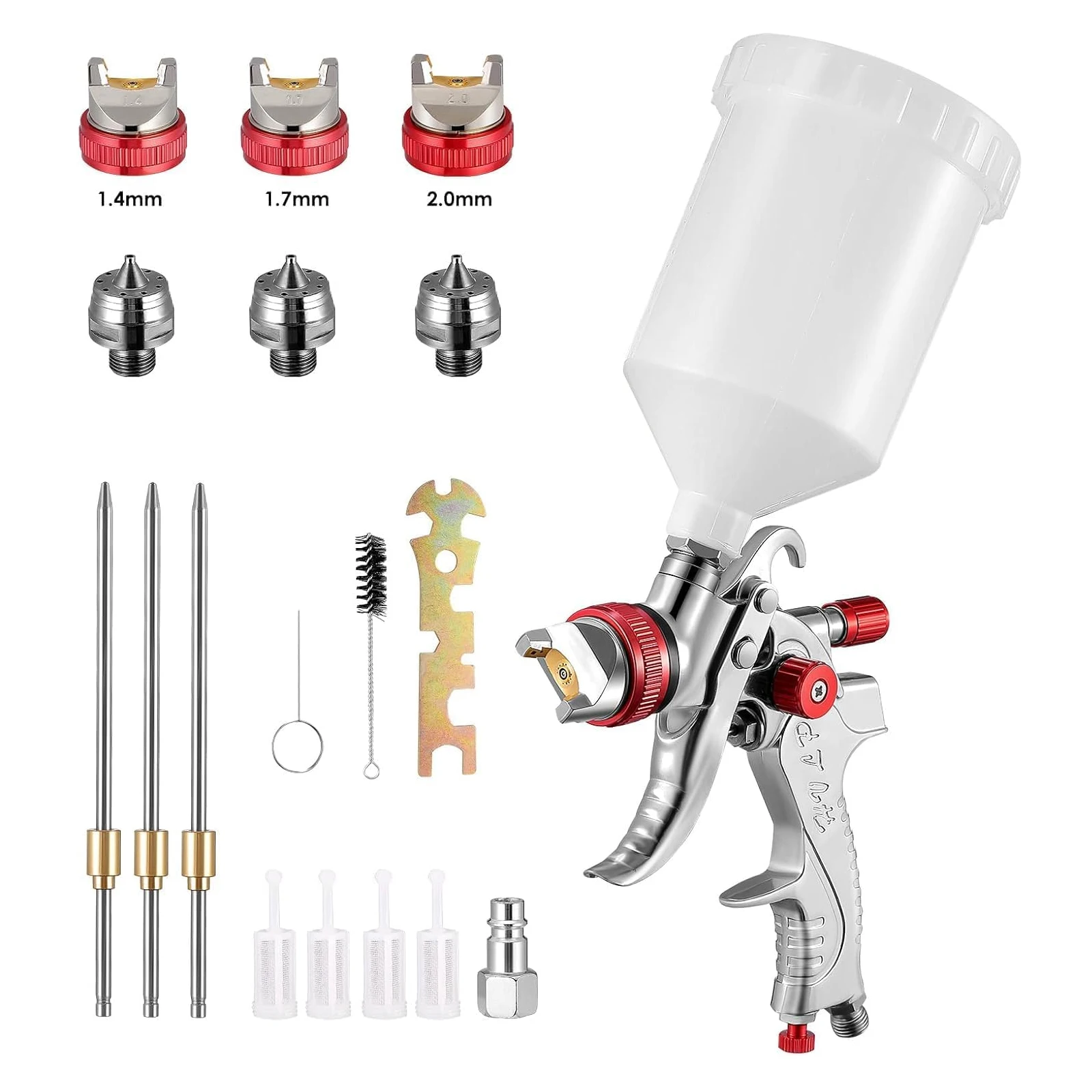 3 Düsen Farbspritzpistole HVLP Schwerkraft-Luftspritzpistole 1,4/1,7/2,0 mm Düsen Auto Möbel Kleine Reparatur Spritzpistole Farbspritzpistole