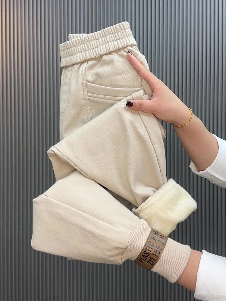

Add Velvet Thick Keep Warm Women's Pants Trousers Sweatpants Autumn Winter Korean Loose Casual High-Waisted Harem Pants Female