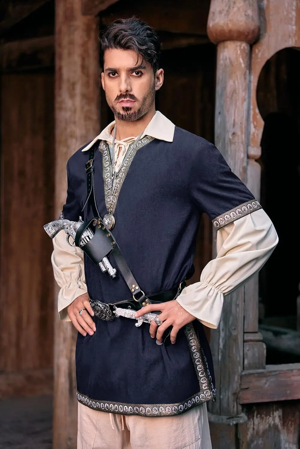 Mens Medieval Knight Tunic Renaissance Mercenary Scottish Costume Warrior LARP Halloween Tops