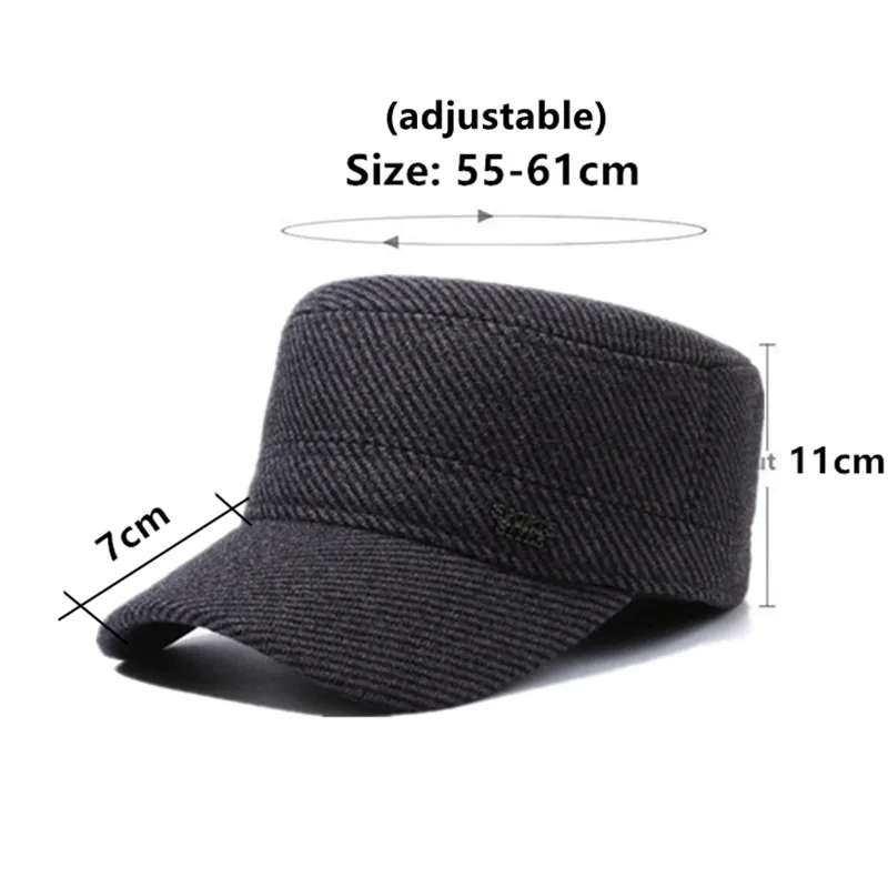 Free Shipping New Winter Flat Caps For Men Plush Thickened Warm Military Hats Coldproof Earmuffs Hat Cycling Sports Cap Golf Cap