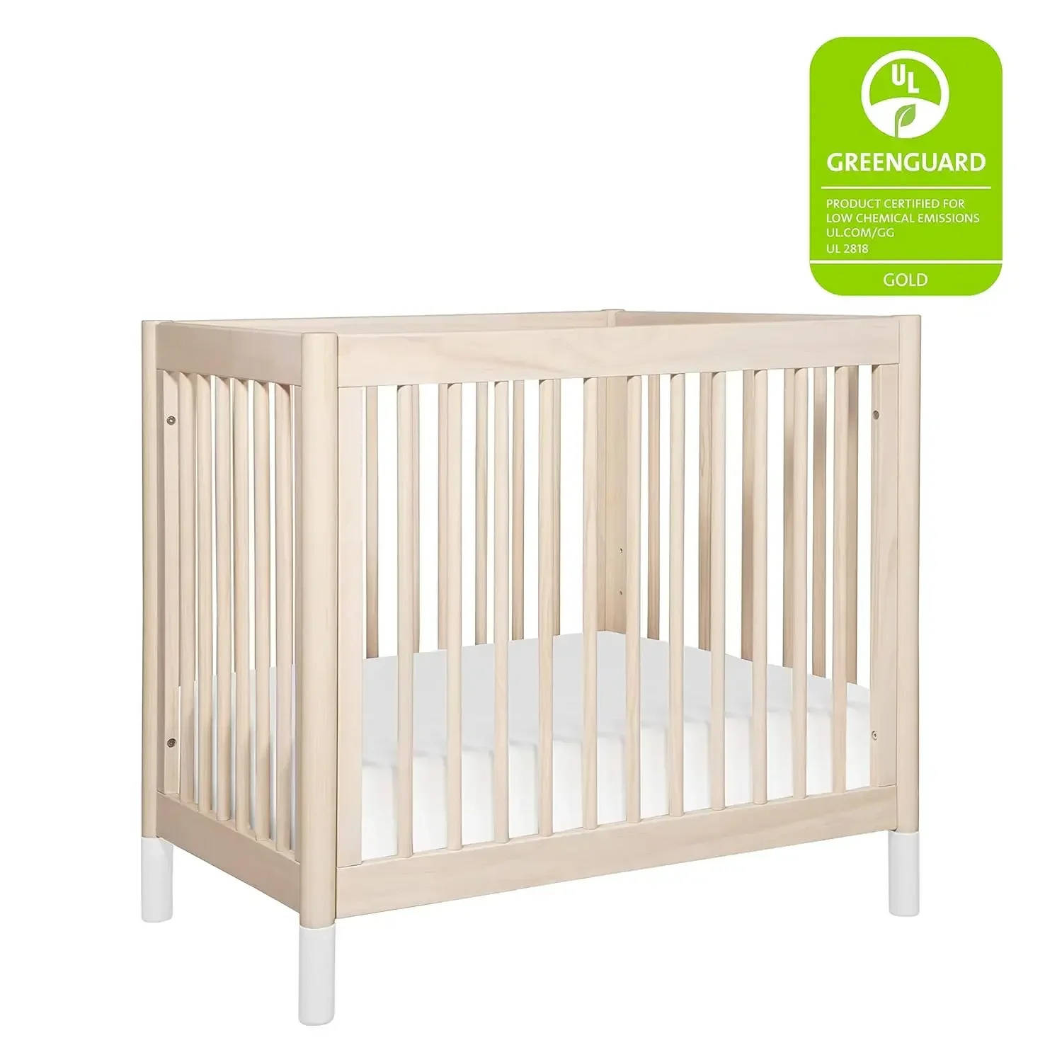 Babyletto Gelato 4-in-1 Convertible Mini Crib in Washed Natural and White, Greenguard Gold Certified