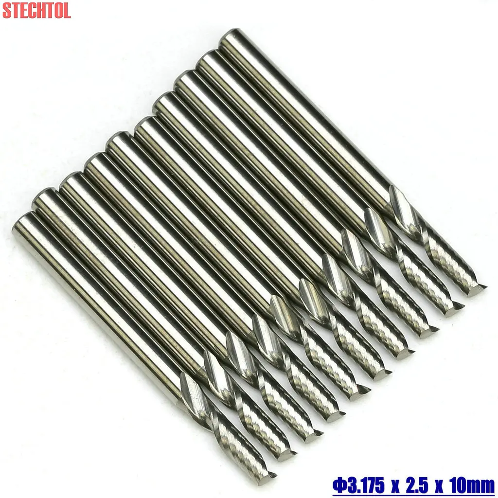0.8-2.5mm Shank-3.175mm Simple Flûte Fraise En Bout Gravure Cutter Micro Carbure CNC Outil Spirale CNC Routeur Bit pour la Coupe Acrylique