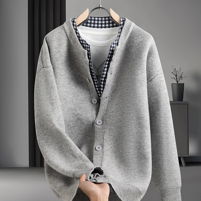 Hochwertiger Herren-Strickcardigan mit Langen Ärmeln, Rundhals und Knöpfen, Herbst-Winter Neue Cardigan-Jacke, Modische Vielseitige Herrenbekleidung – Detail 16