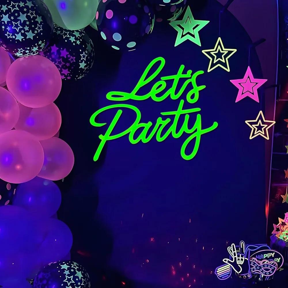 

Glow in The Dark Let's Party Sign for Backdrop - Neon 'Let's Party' Decal for Arch Backdrop Birthday Graduation Wedding Bachelor
