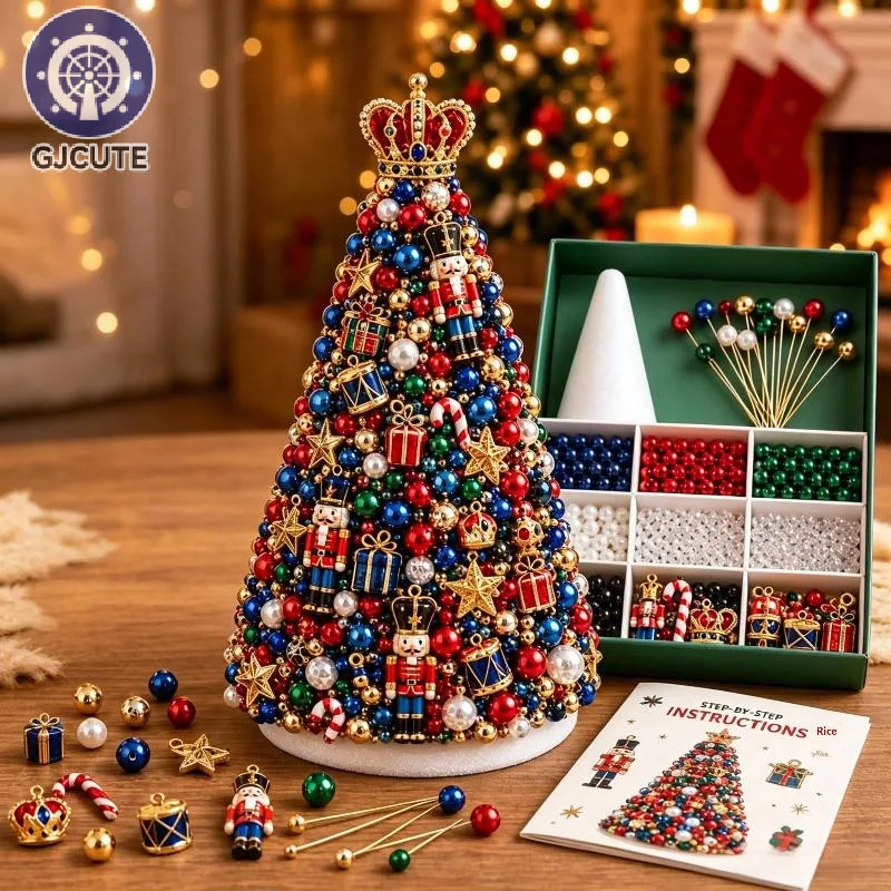 1 Set Educational Star Topper Tabletop Christmas Tree Kits Colorful Beads DIY Beaded Christmas Tree Kit Handmade Foam Cone