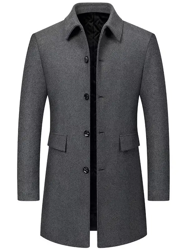 Mittellanger Wollmantel für Herren, Wolljacke mit Revers, Lässiger Business-Stil, Verdickt für Mehr Wärme, Geeignet für Verschiedene Anlässe, Erste Wahl für Herbst und Winter – Detail 2