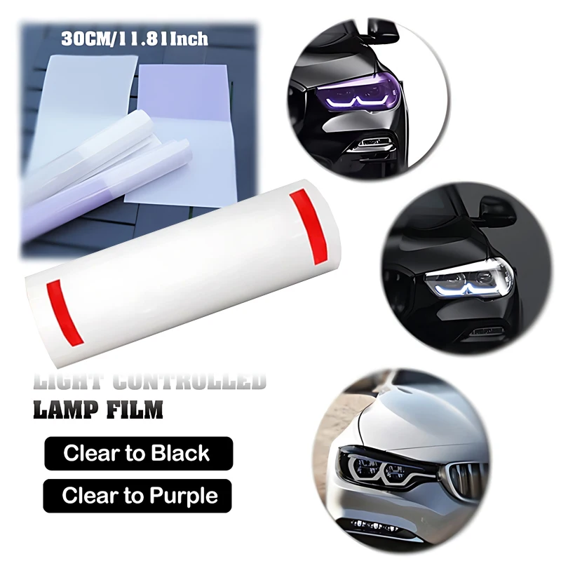 

30CM Transparent to Black Intelligent Light Car Protection Film Repair Scratches Photochromic Modification TPU Headlight Film