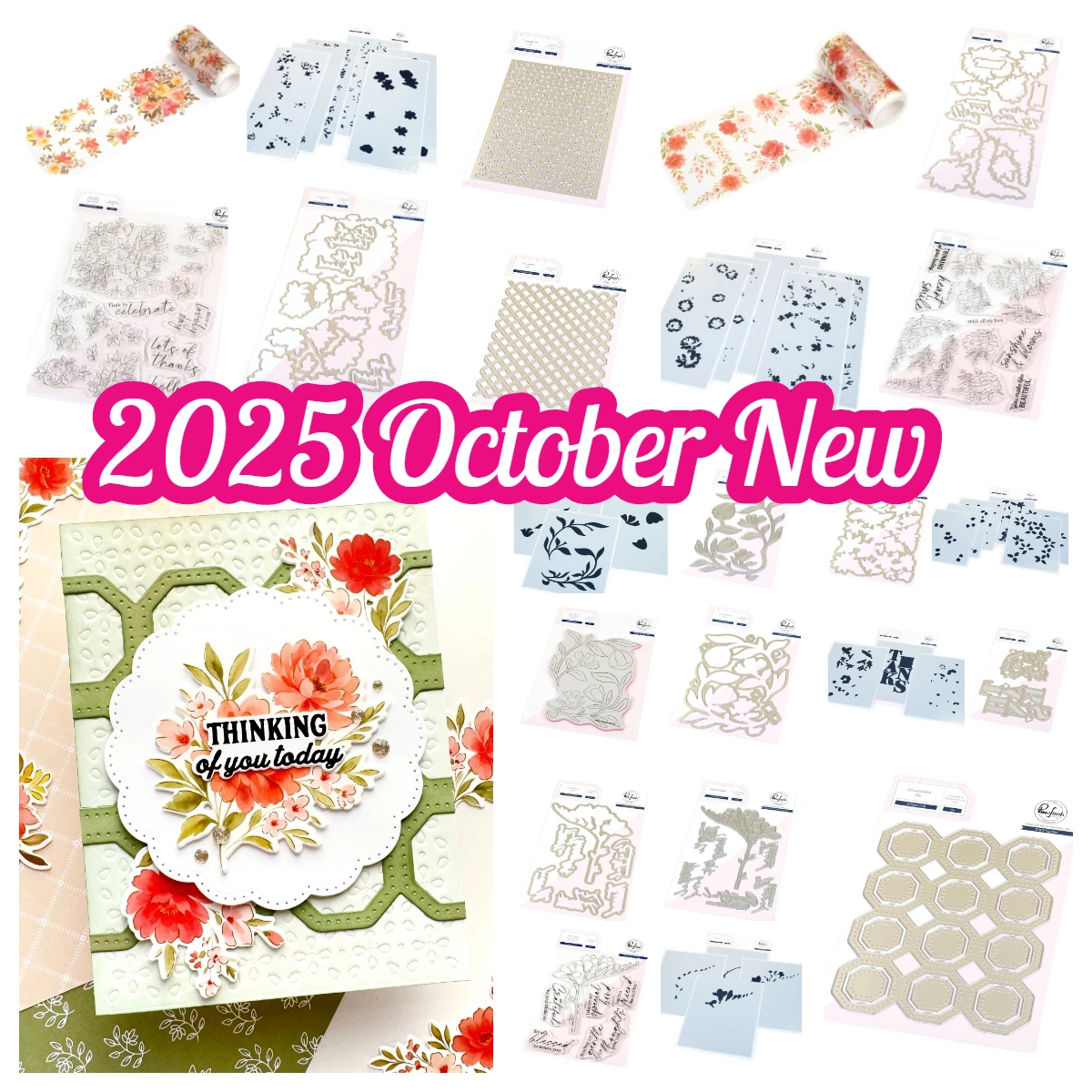 

New 2025 October Pink Fresh Flourish Glow Full Release Bundle Dies Stamps Stencils Floral Coverplate Die DIY Craft Scrapbooking