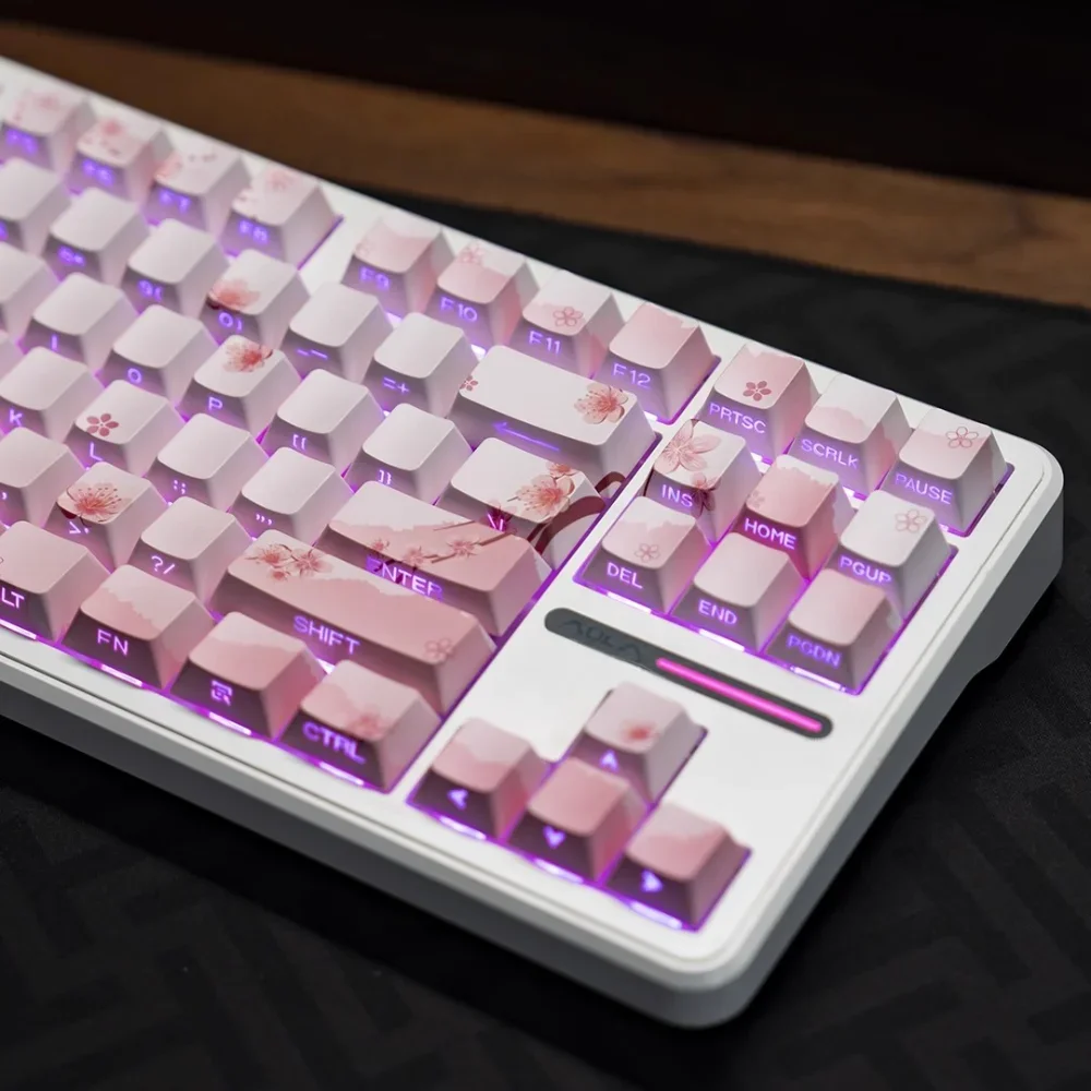 Klawisz Pink Cherry Blossom z bocznym grawerowaniem, półprzezroczysty PBT, 127 klawiszy, kompatybilny z klawiaturami mechanicznymi MX 61 75 86 104 108 — zdjęcie produktu 4