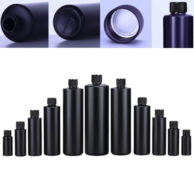 

10 шт. пустых черных пластиковых флаконов из HDPE объемом 30-1000 мл для УФ-клея, многоразовые светонепроницаемые дорожные контейнеры для пигментов, масляных красок