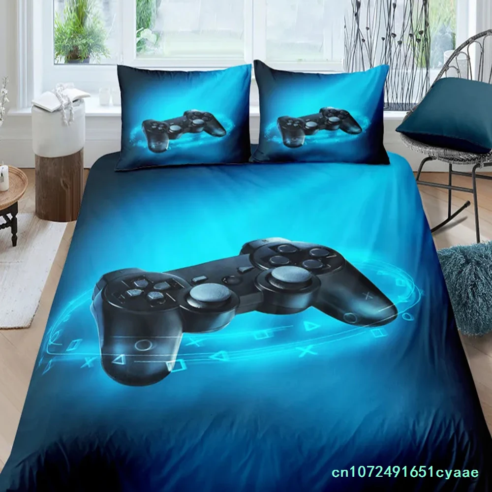 Gamer Duvet Cover Set 3D Print Boys Playroom Black Button With Controller King Queen Size For Boys Teens Polyester Bedding Set