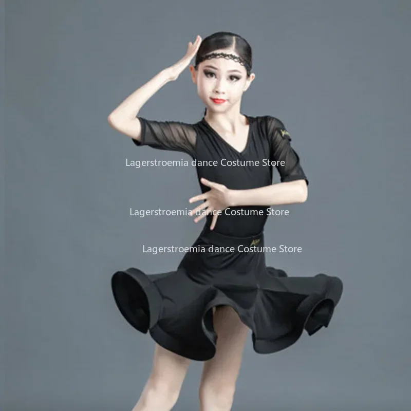 Profesjonalna sukienka do tańca latynoamerykańskiego dla dzieci, sukienki do tańca towarzyskiego dla dziewcząt, sukienka do ćwiczeń rumby, cha-chy, samby, występów latynoamerykańskich.