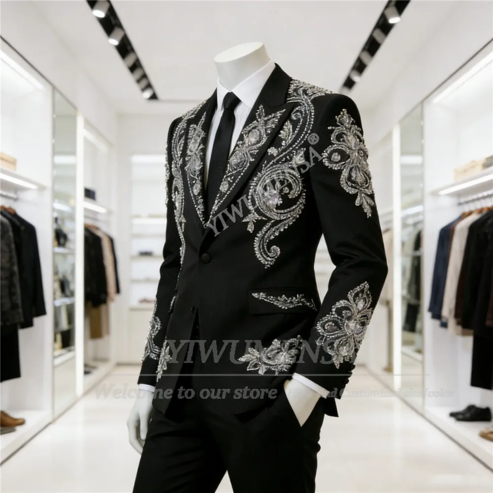 

Эксклюзивный мужской костюм из двух предметов с ювелирными камнями, однобортный блейзер для выпускного вечера, индивидуальный пошив, для банкетов, вечеринок, свадебных торжеств, смокинг для жениха