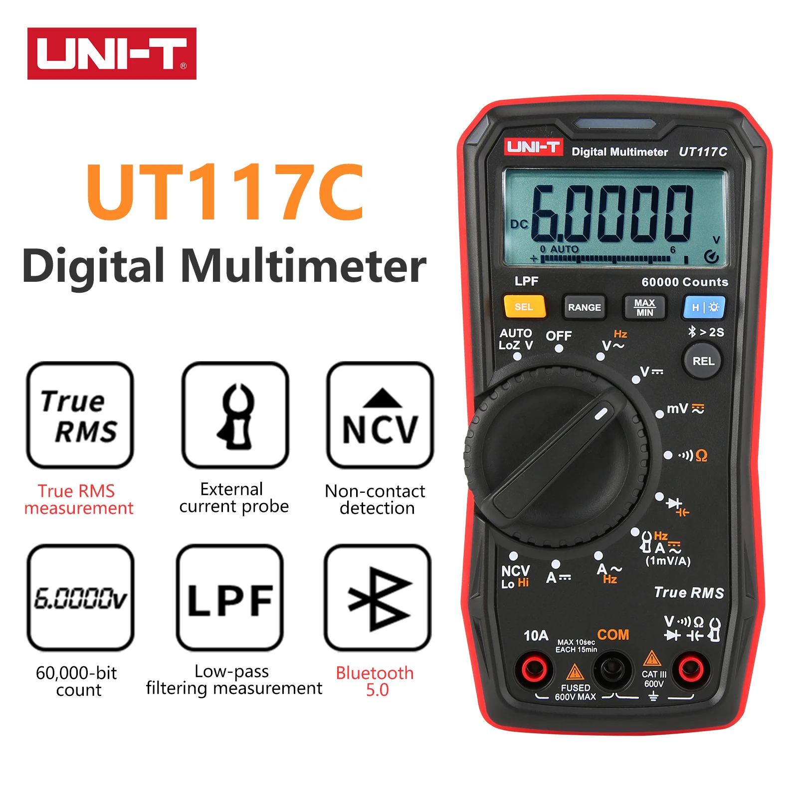 multimetro digital de alta precisao true rms ohmmeter original eletrico ac dc tensao de 600v 60000 contagens uni t ut117c 01