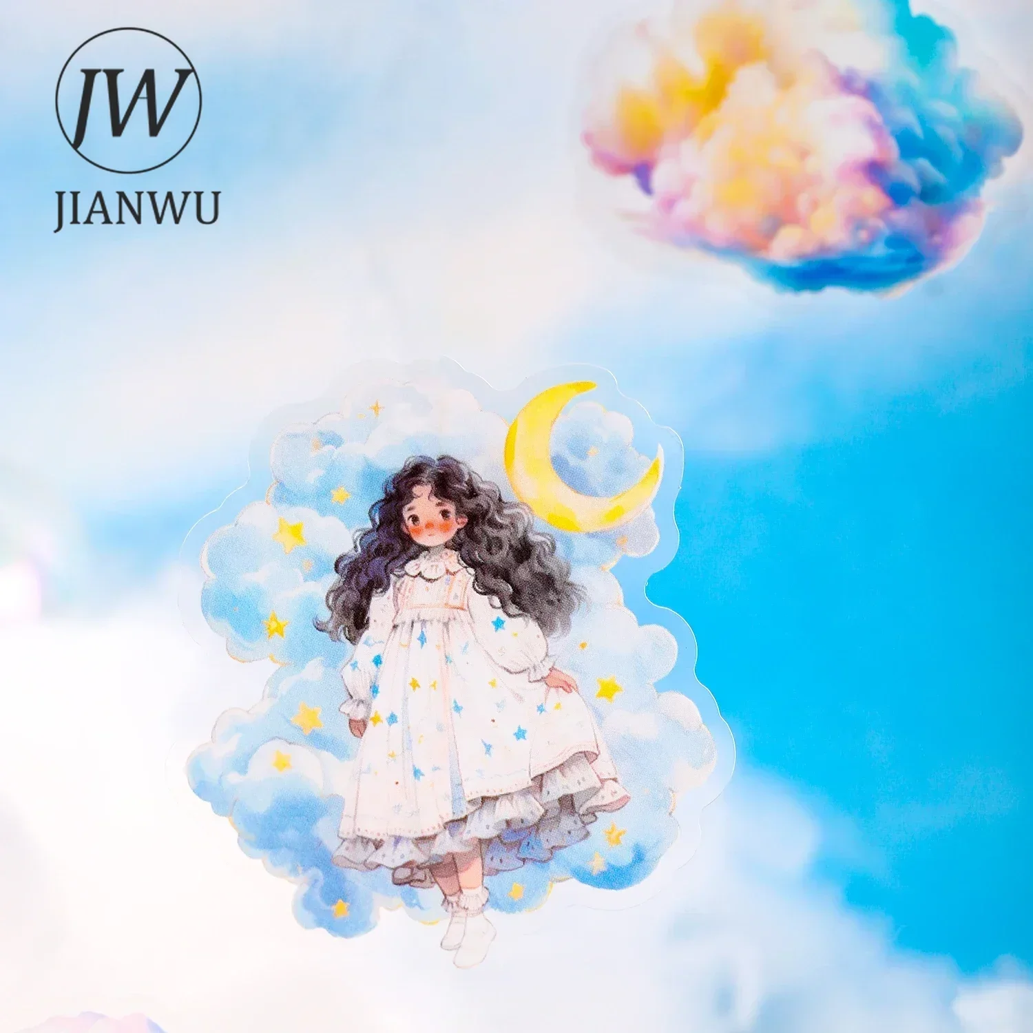 JIANWU Cloud Girl Series Kawaii Character Landscaping Material Collage PET Sticker Creative DIY Journal Scrapbooking Stationery