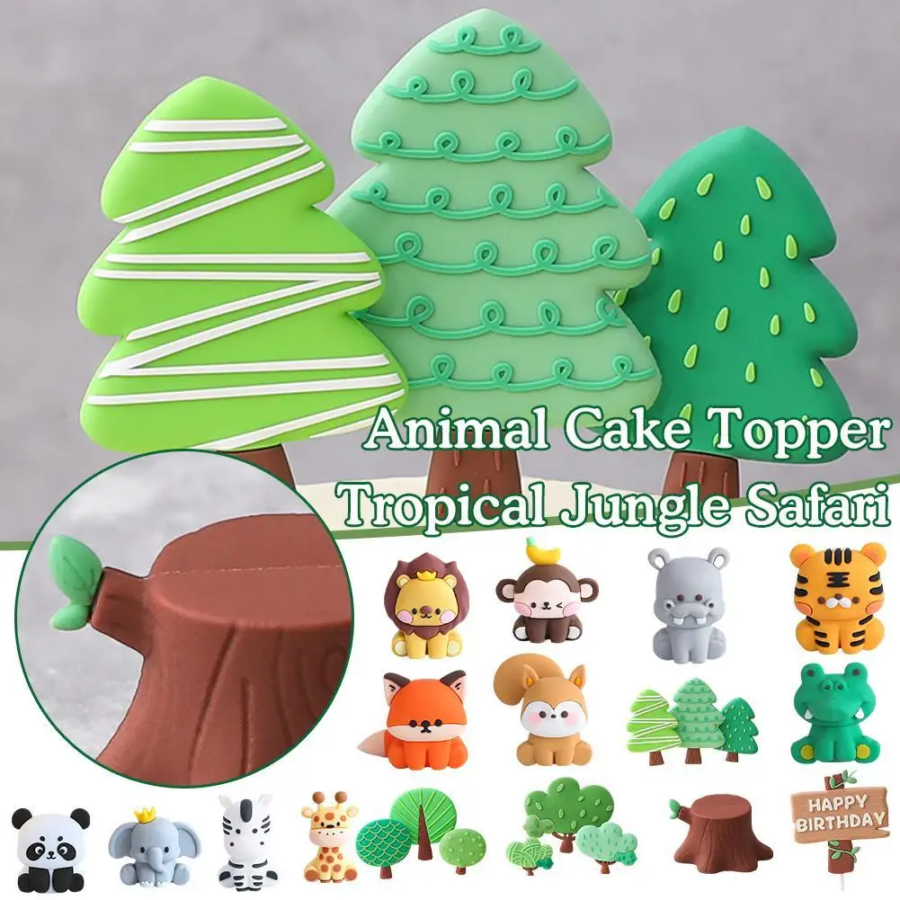 Forest Animal Cake Topper Tropical Jungle Safari Lion Elephant Monkey Cake Topper Birthday Wedding First Cake Cake Gifts Decor