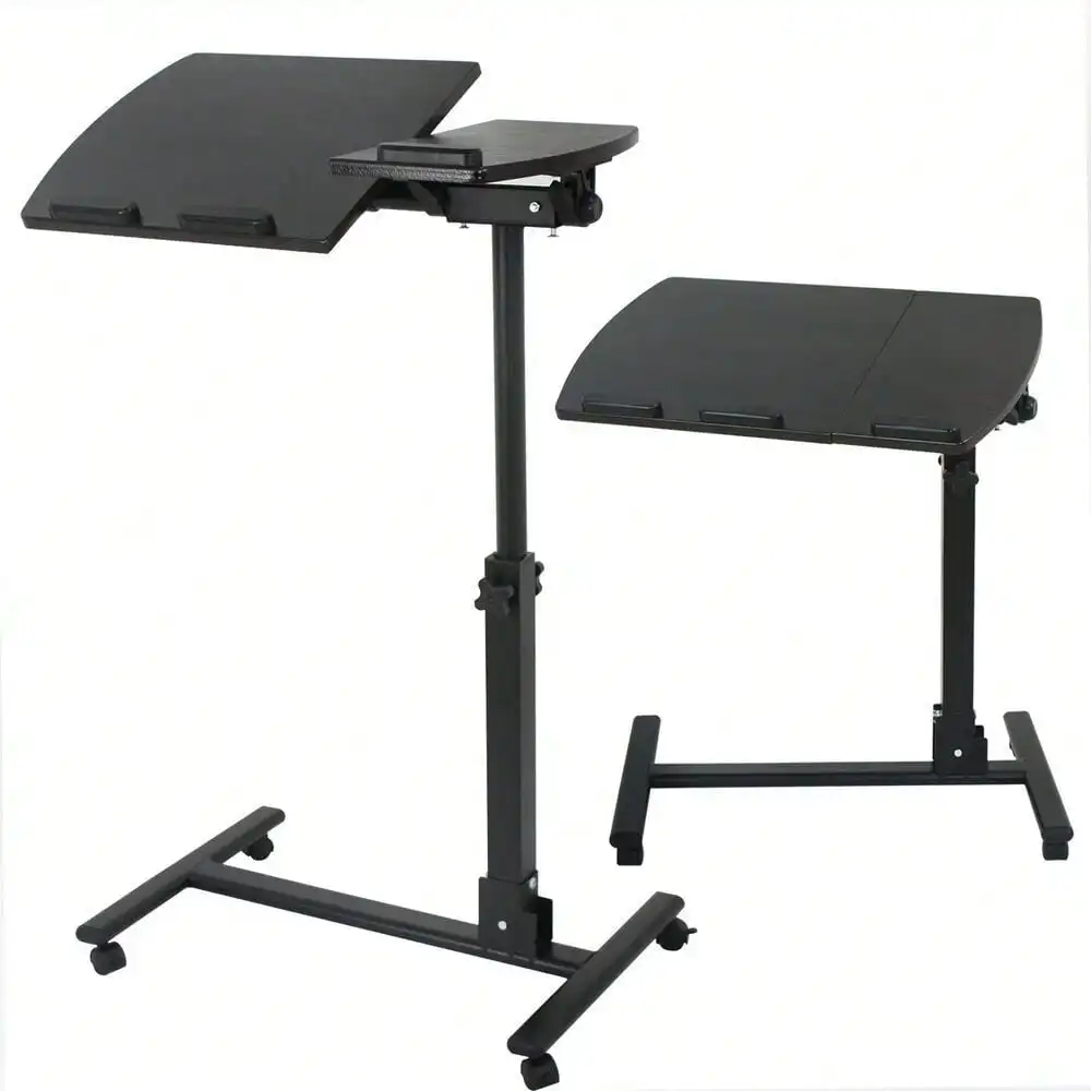 Mobile Rolling Laptop Height Angle Adjustable Overbed Food Tray Table Convenient