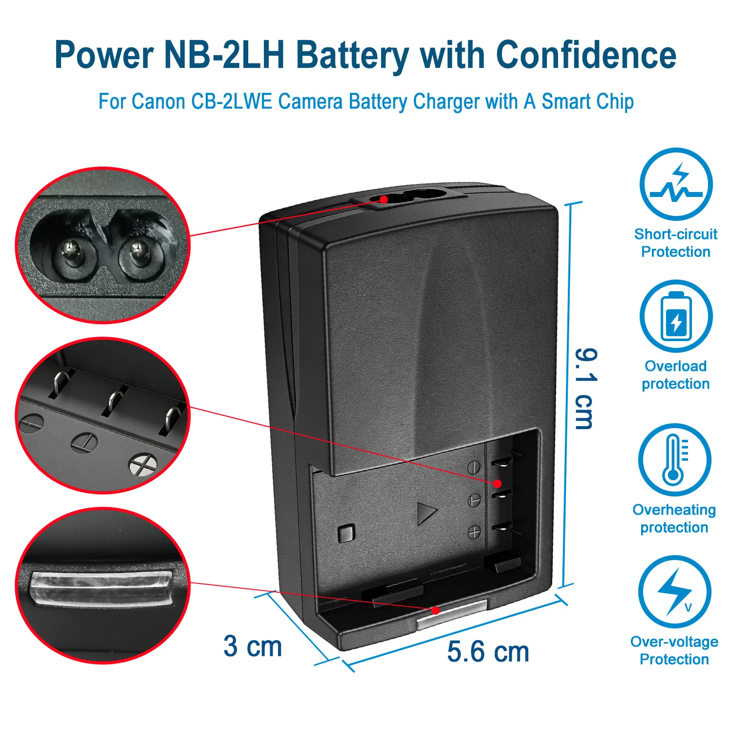 CB-2LWE CB-2LTE Akkuladegerät für Canon FV500, M20, M30, M10, M200, S30, S40, S45, S50, S60, S70, S80, G7, G9 Kamera NB-2LH NB-2L CB2LWE – Detail 2