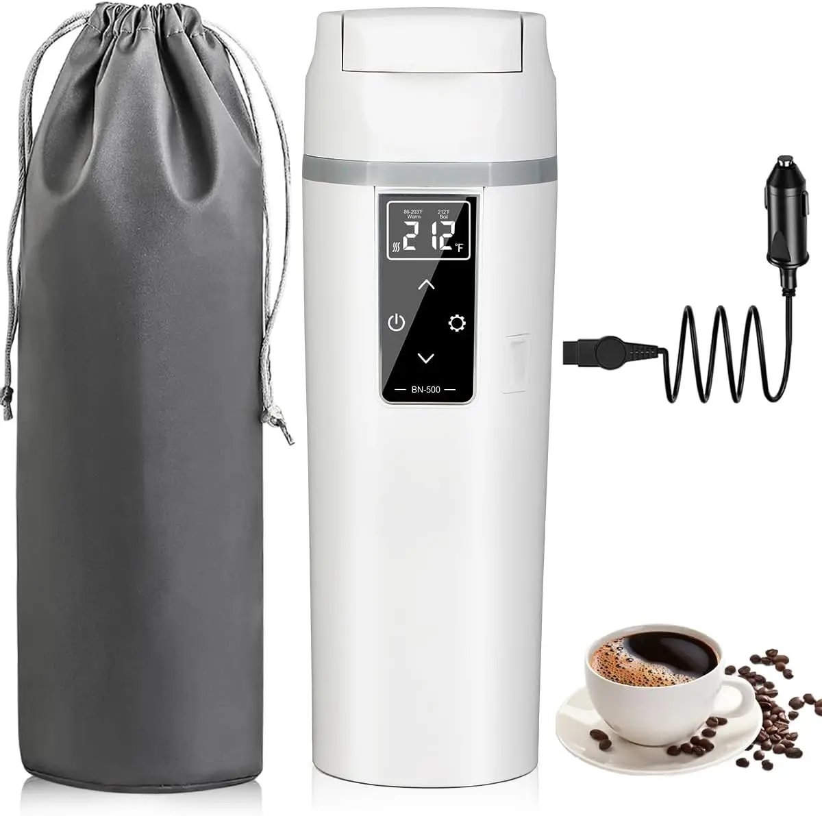 

Car Travel Electric Kettle 12V/24V :450ML Tea Coffee Kettle Water Boiler, Portable Water Heater with Temperature Control, 304