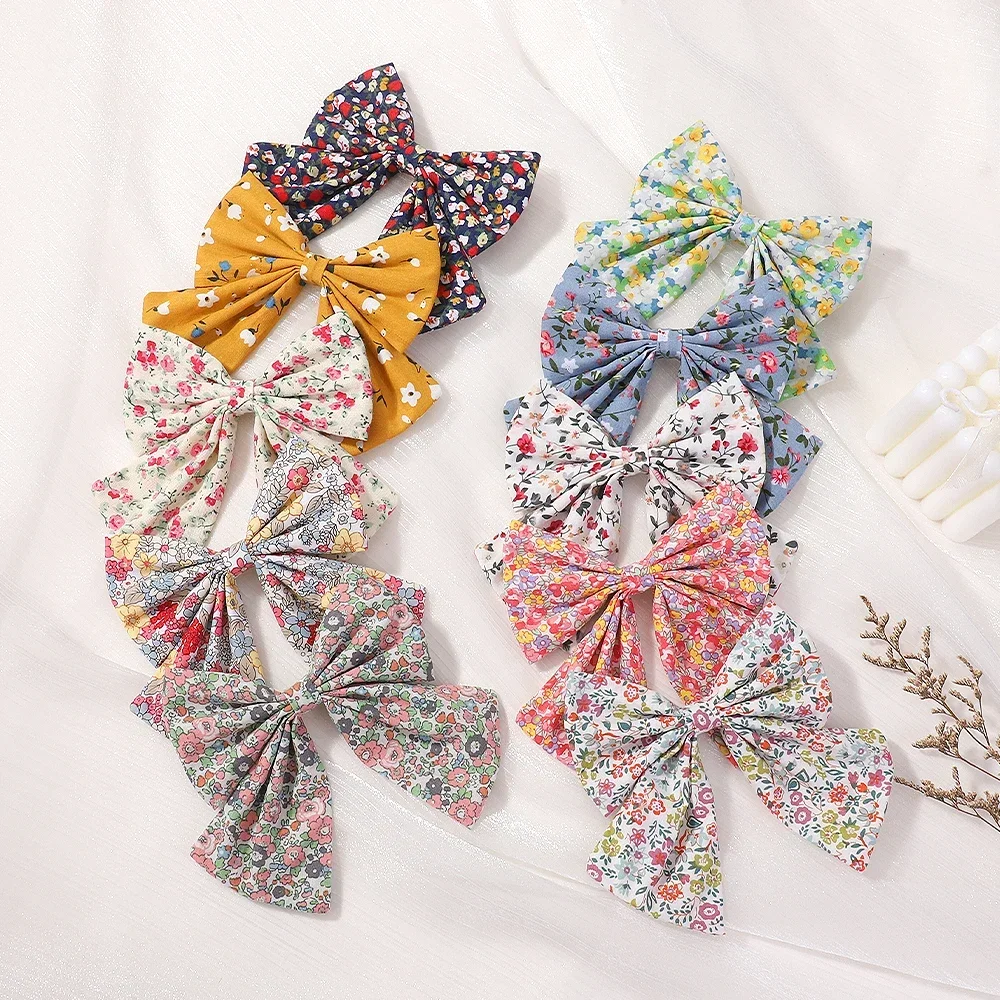 1PC Sweet Floral Cotton Kids Bows Hair Clip  Fashion Print Cheer Up Bowknot Hair Barrette for Women Girls Hairpin Accessories