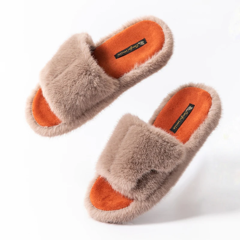 Eyriphy Plush Fluffy Women Slippers Winter Warm Slides Memory Foam Bedroom Slippers Open Toe Soft Sole Shoes Women Cozy Slides