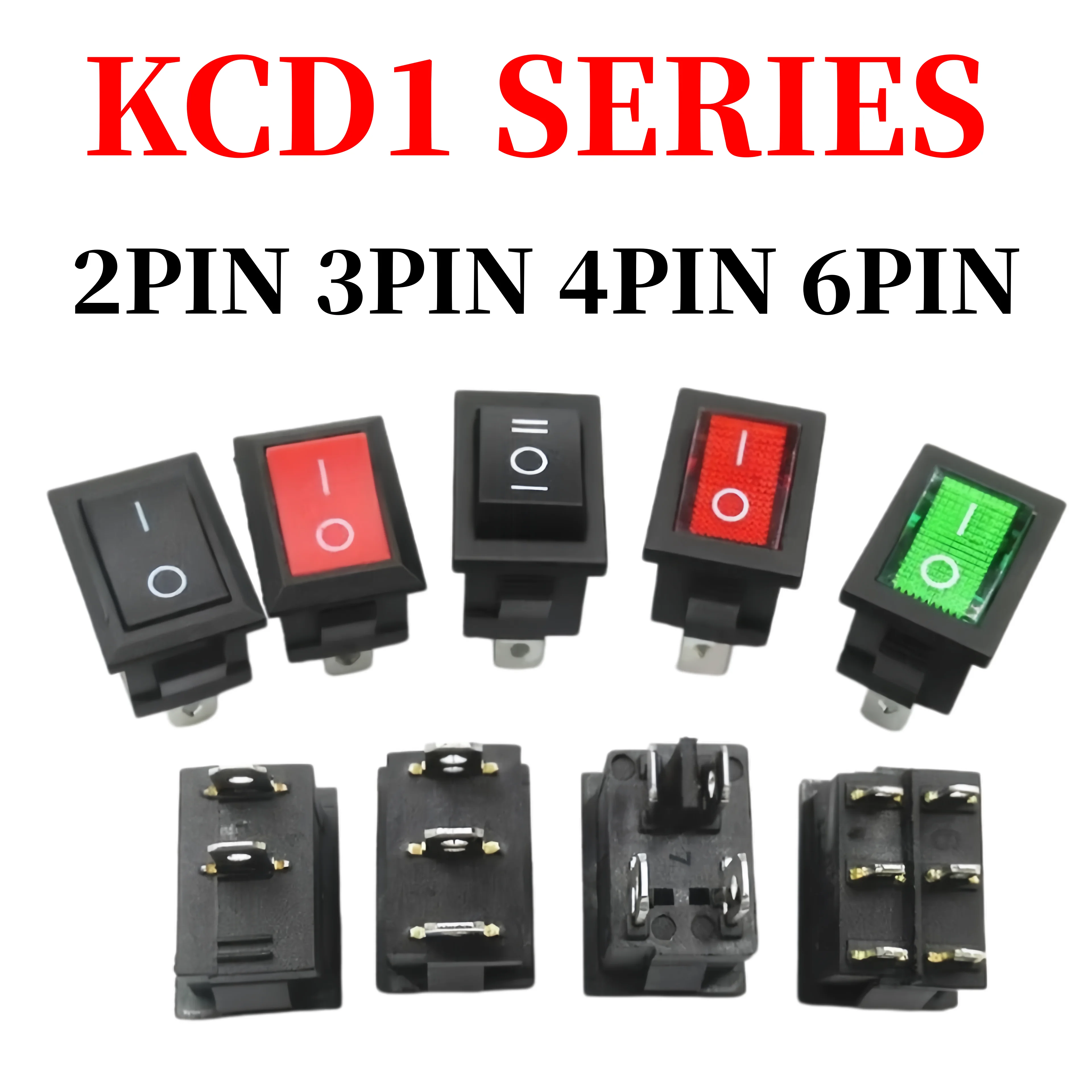 10Pcs KCD1 Series 2/3/4 Pin Boat Car Rocker Position Power Switches 15mm X 21mm Black Red Green 6A/250V 10A/125V AC Wholesale