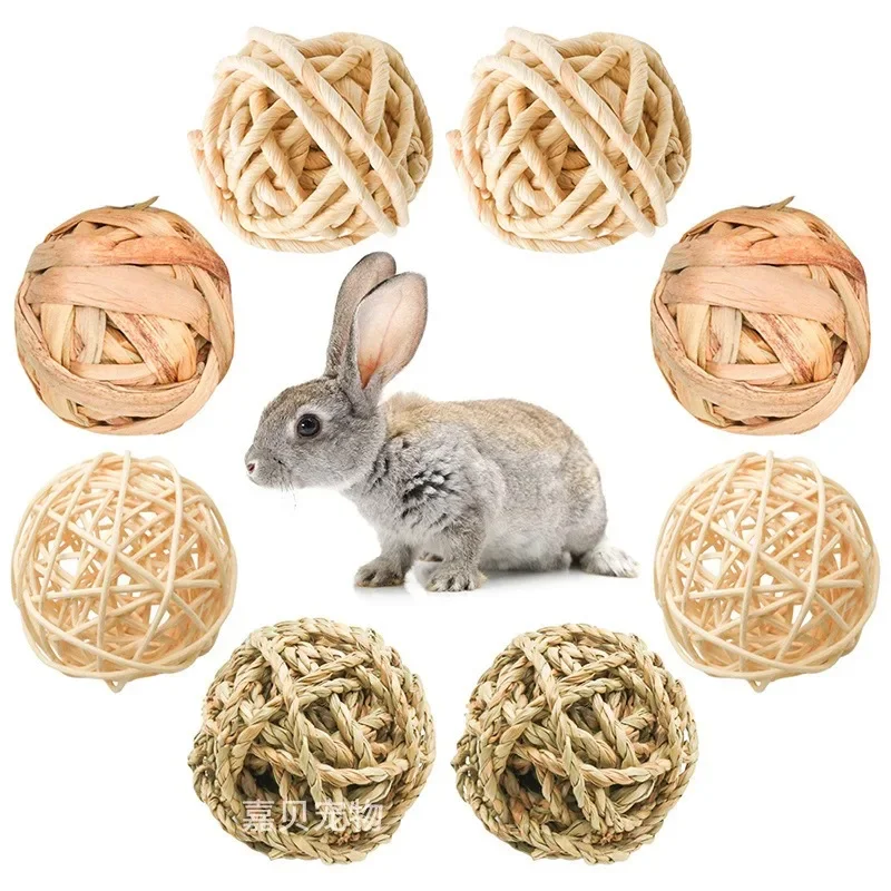 7CM Chewing Braided Ball Guinea Pig Rabbit Hamster Small Animal Play Pet Interactive Chew Toy Natural Grass