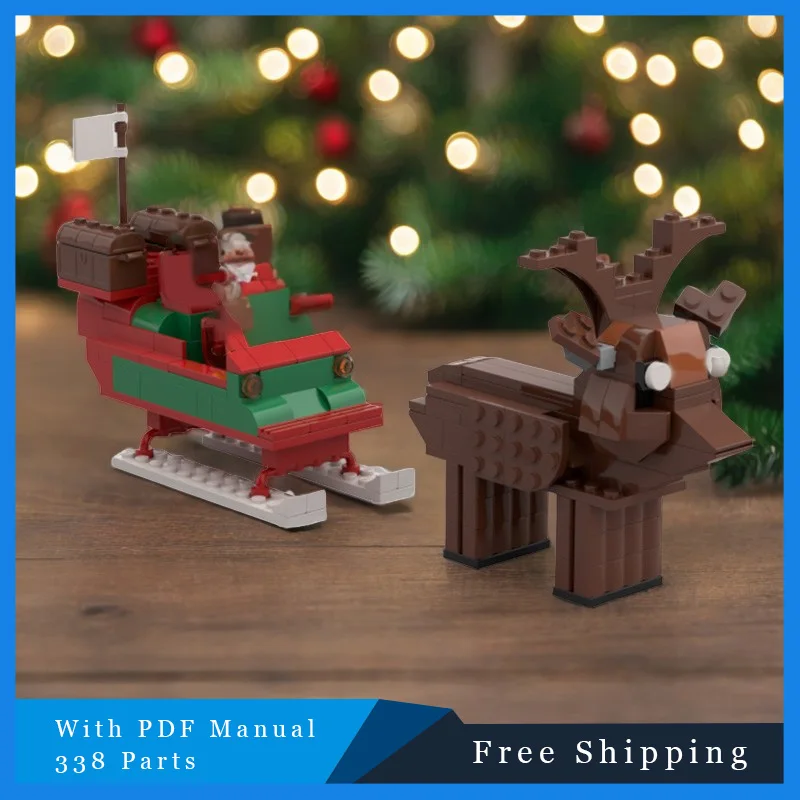 338 PCS MOC Creatieve Herten Slee Modulaire Bouwstenen Baksteen Speelgoed Kerst Verrassingscadeau Onderwijs Architectuur Set voor Kinderen