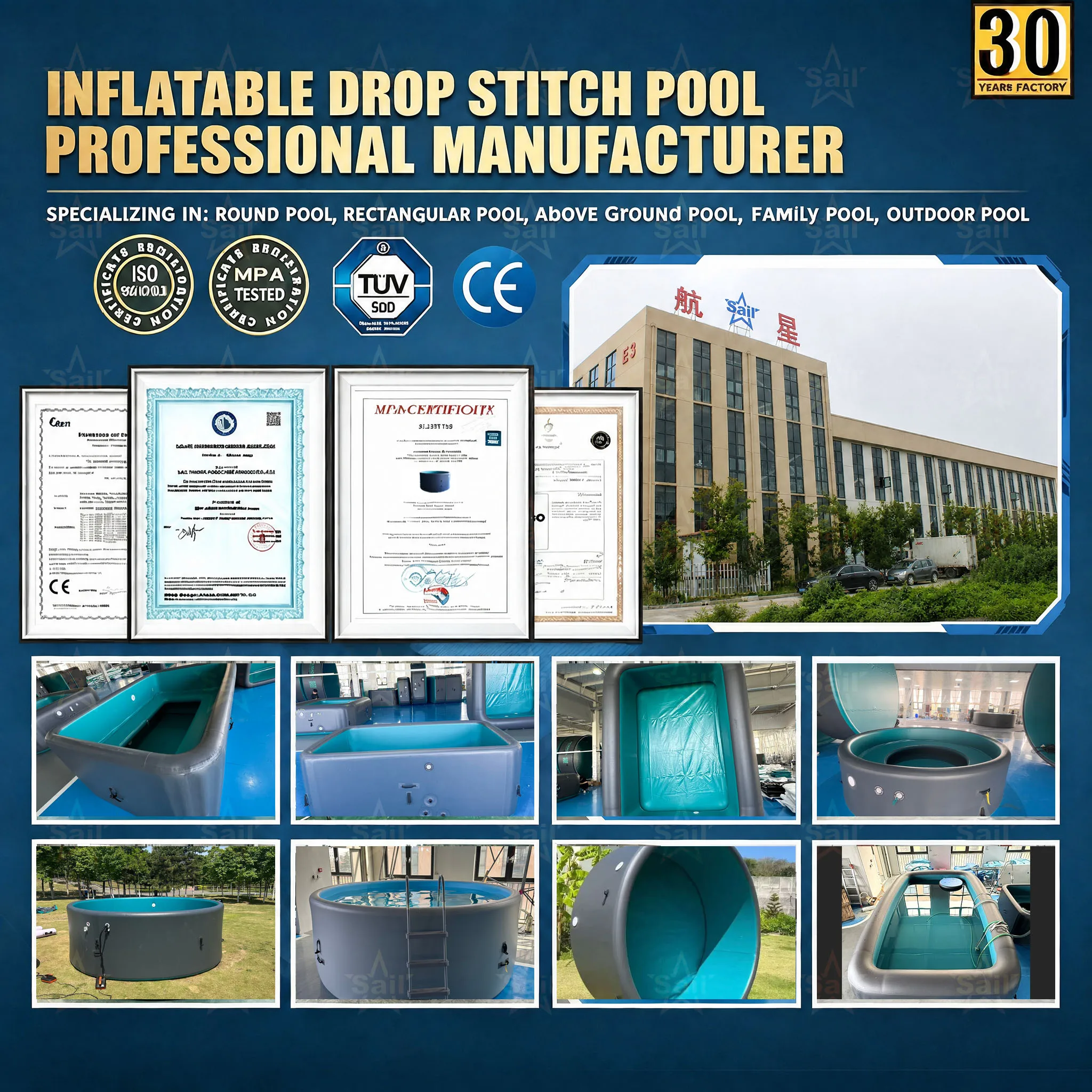 Drop Stitch Factory Inflatable Swimming Pool Rectangle Large Portable Home Big Inflatable Pool for Adults Kids Family Water Fun view 6