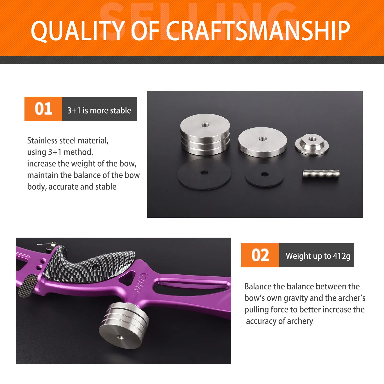 1/2/3pcs Stainless Steel Counterweight Pratical Archery Stabilizer Weight Counterweight Kit, Easy To Disassemble And Use