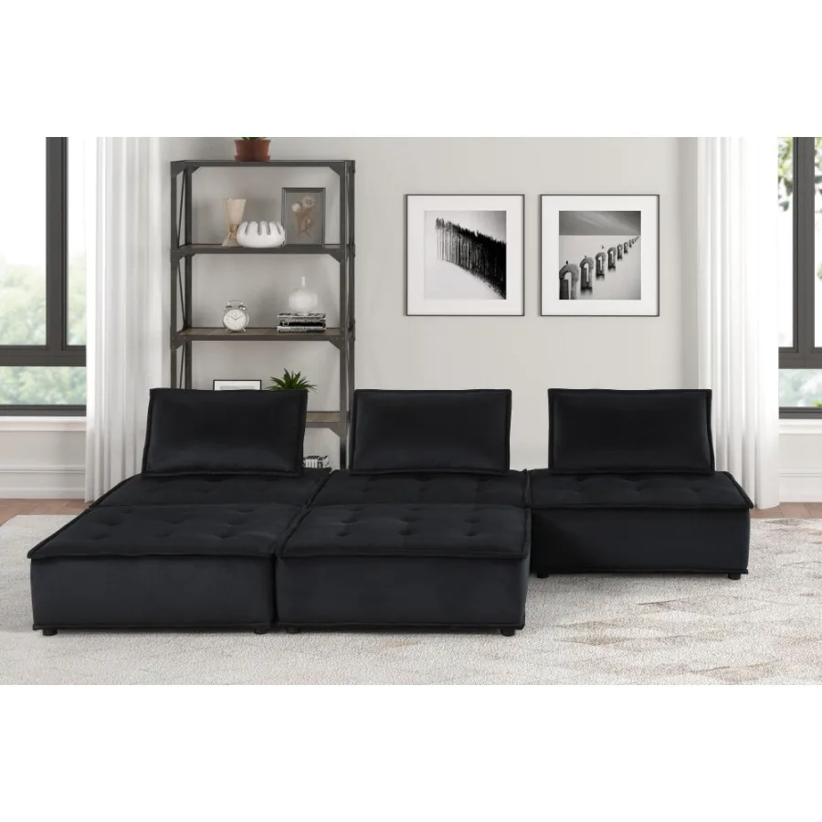 

Anna 120" Black Velvet 5 Pc Sectional Sofa Ottoman