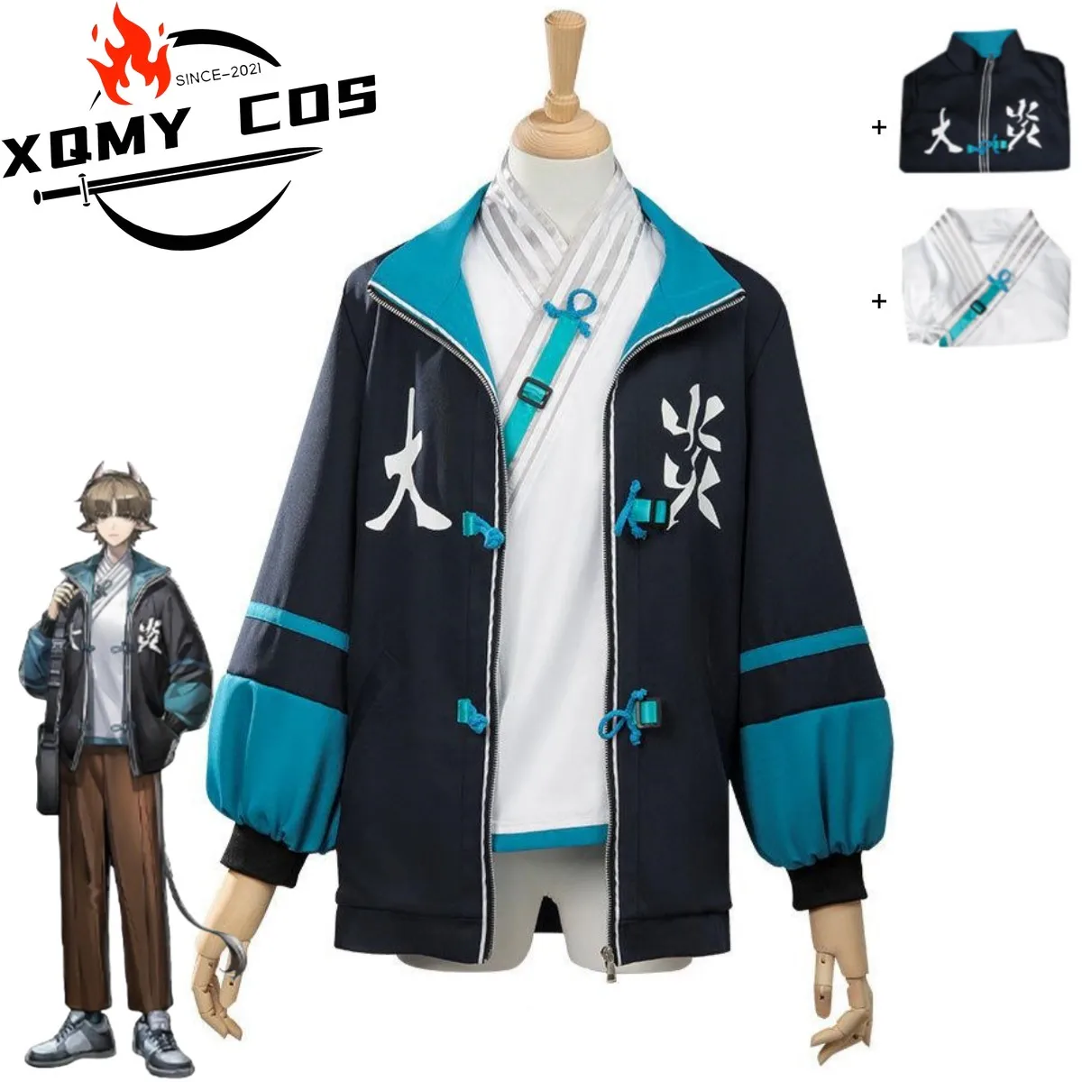 

XqAnime Game Arknights Yan Cosplay Costume Daily Black Montage Coat Tops Bathrobe Adult Man Woman Halloween Carnival Suit