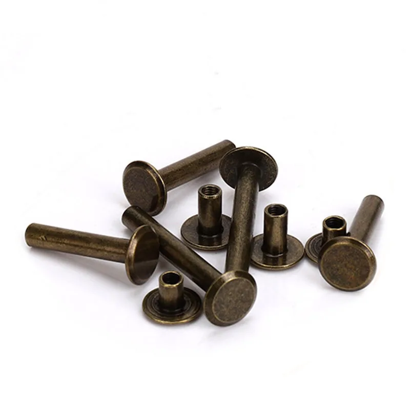 10pcs Metal Bronze Binding Chicago Screws Nails Long Studs Rivets Leather Craft Hardware Accessories Rod Length 3~50mm