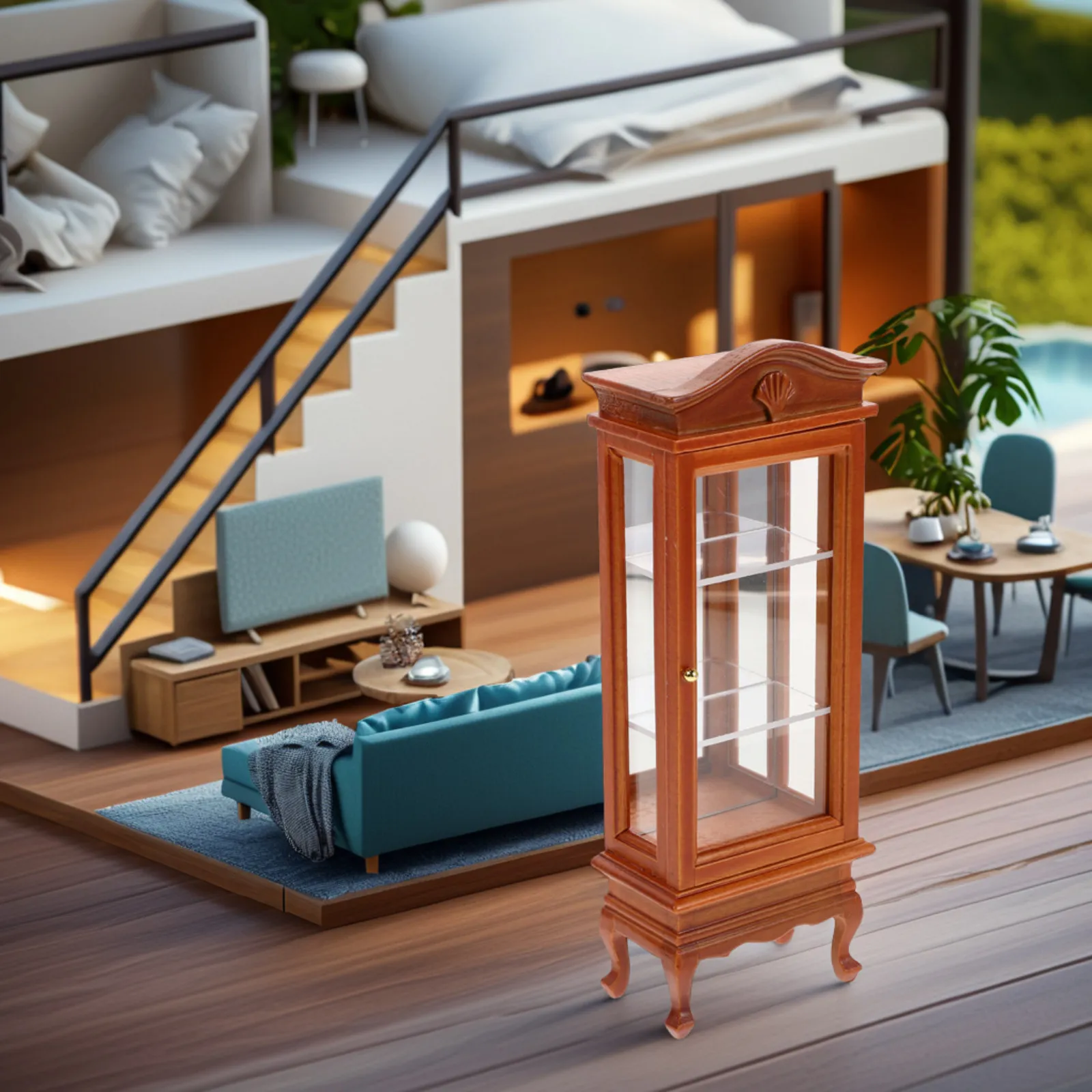 

Wooden Dollhouse Cabinet 1:12 Scale Miniature Arched Top Furniture for Small Space Decor Educational Play Realistic Mini House