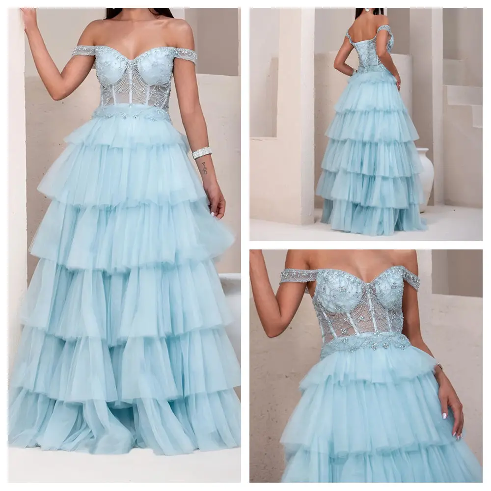 

Индивидуальные вечерние платья трапециевидной формы длиной до пола, с открытыми плечами, без рукавов, платье для выпускного вечера, модное многоуровневое драпированное вечернее платье с кристаллами