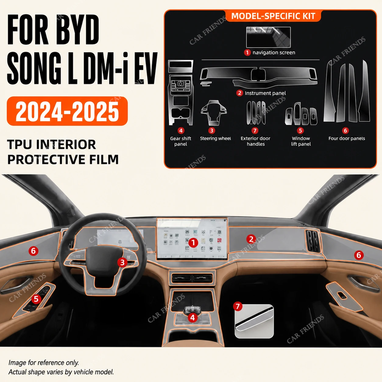 For BYD Song L DM-i EV 2024 2025 Transparent TPU Interior Protective Film Gear Panel Center Console