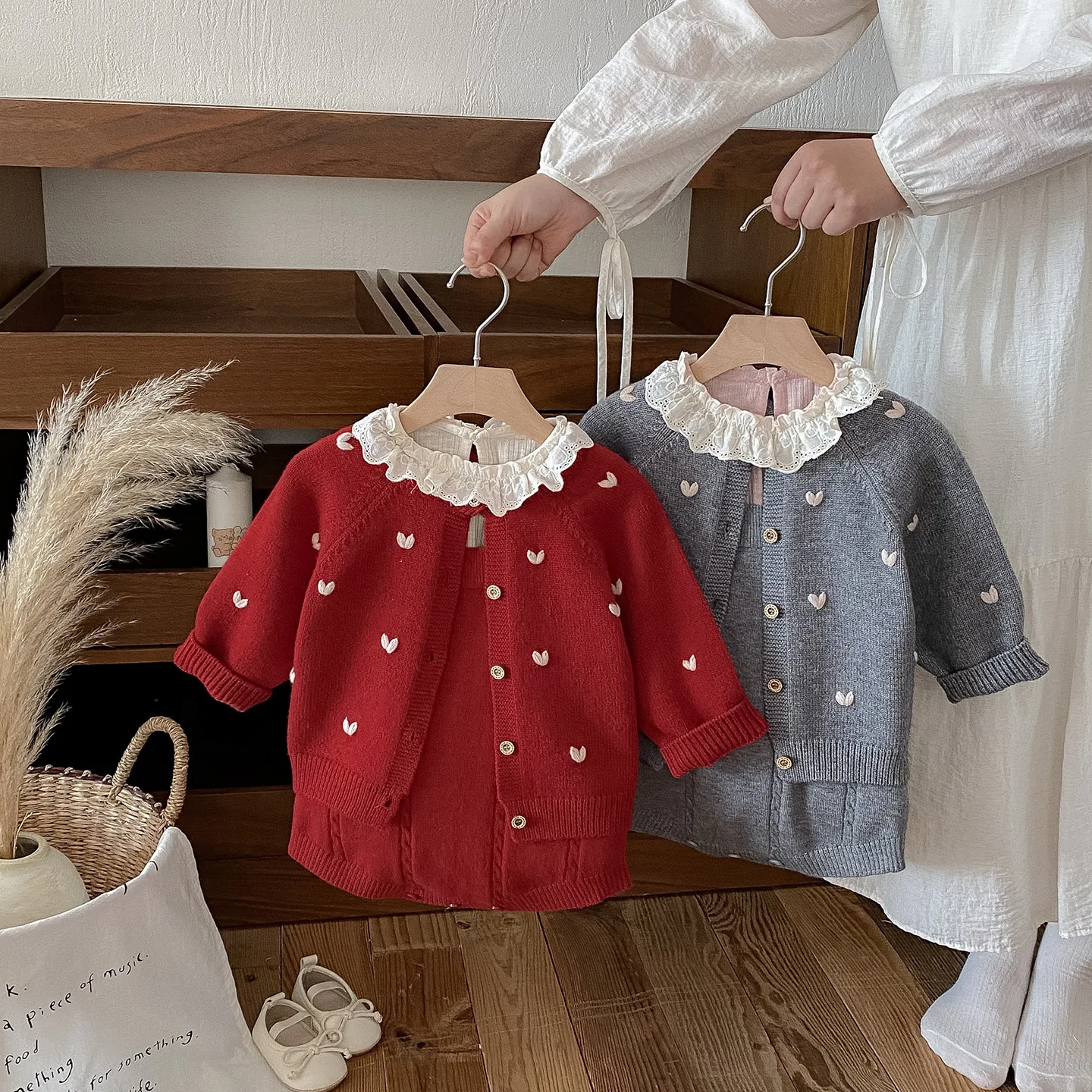 2025 Autumn New Baby Knitting Set Baby Girl Sweater Jersey Cardigan Bottoming Shirt Three-piece Set