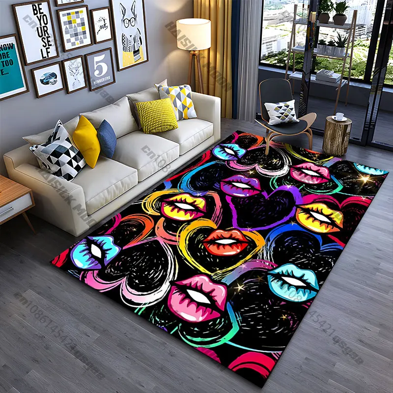 Colorful hearts and vibrant lips carpet Yoga living room room decor children's crawling mat doormat area rug games mat