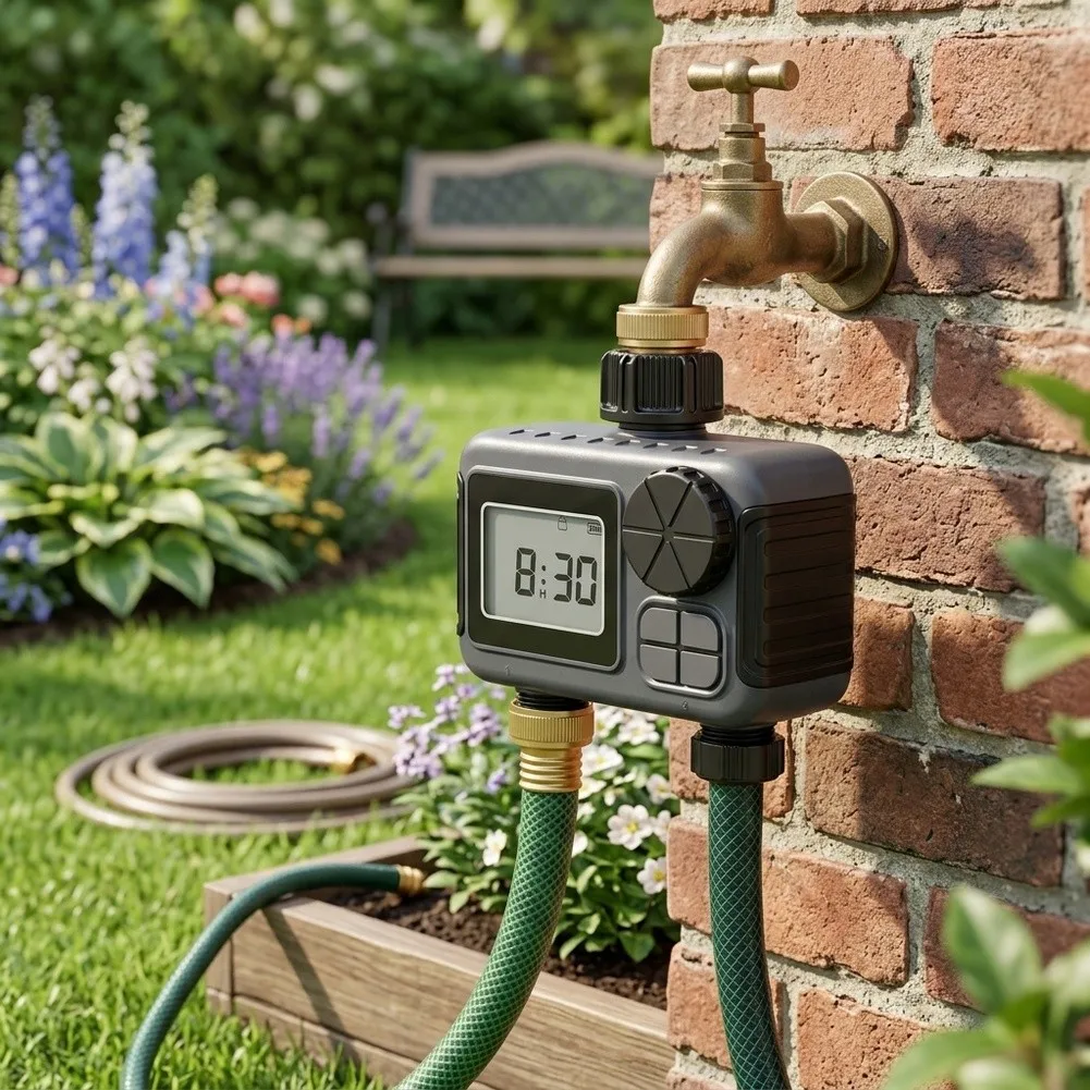Garden Irrigation Timer Dual Outlet ABS Housing for Lawn Sprinklers Patio Misting Pet Watering and Pool Filling