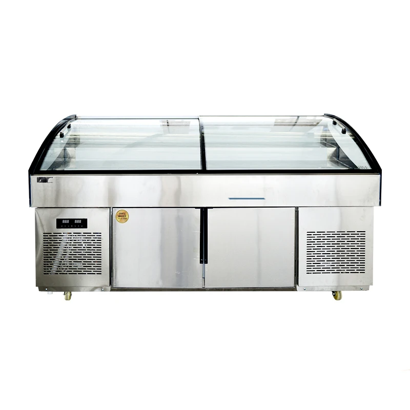 

Commercial Restaurant Refrigeration Display Cooler Open Door Type Dim Sum Cabinet with Marble for Seafood and Cake Display