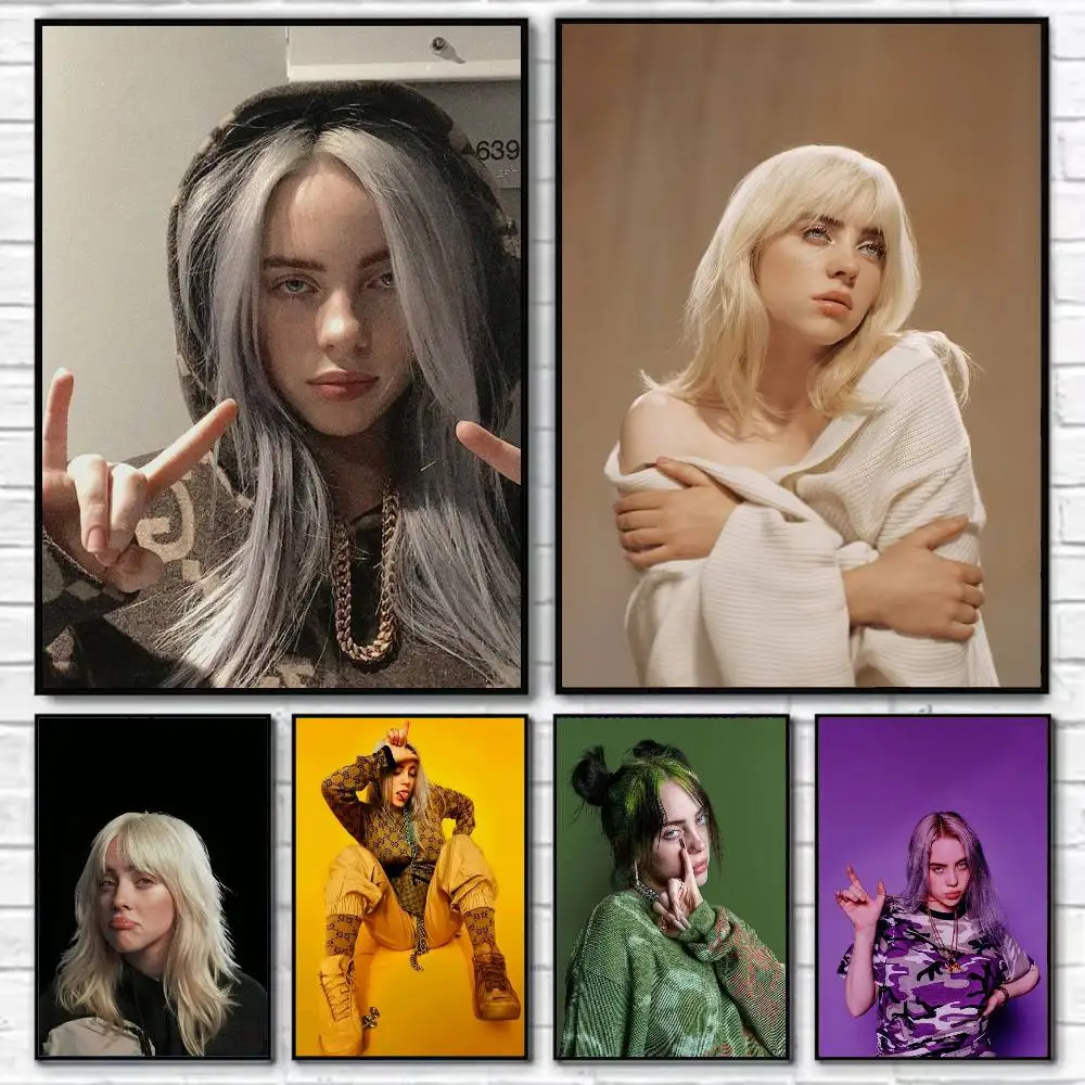 

S-Snger B-Billie Eilish Poster Self-adhesive Art Waterproof Paper Sticker Coffee House Bar Room Wall Decor