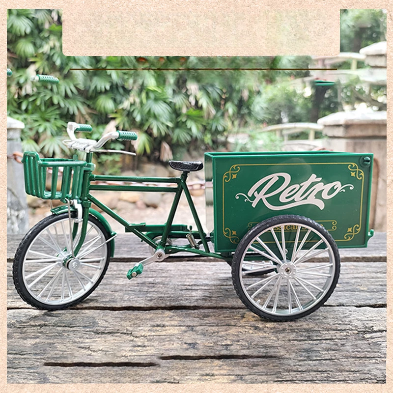 Rickshaw Tricycle model retro bicycle High Simulation Alloy model decoration decorative Collection gifts