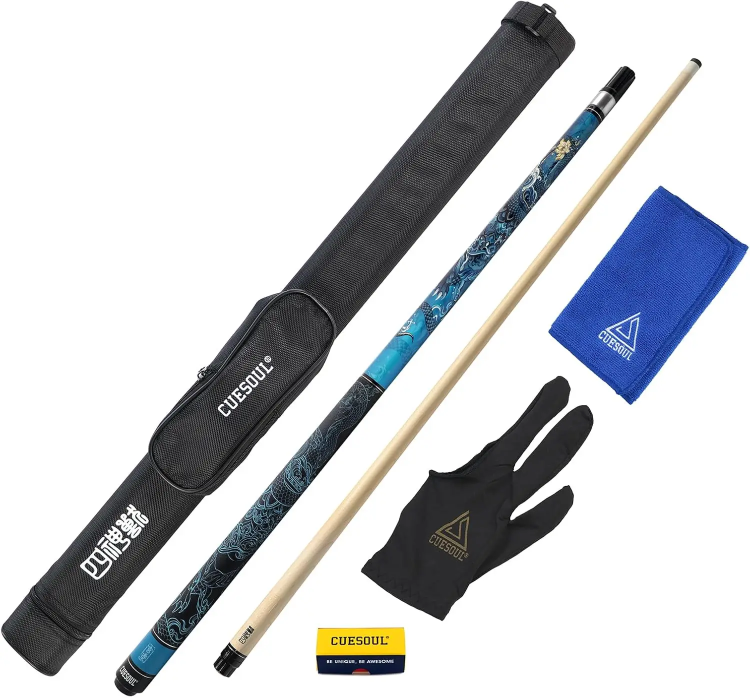 

Бильярдный кий на 19 унций в черном футляре, наконечник 13 мм, узор мифологических символов 58 дюймов в 4 стилях