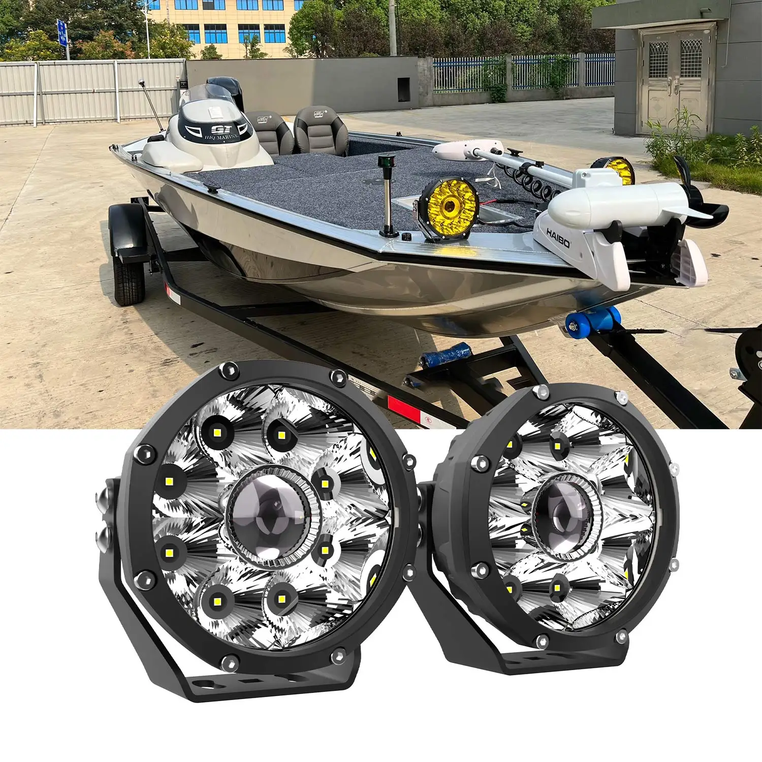 Hot 7Inch 90W Yacht LED laser Long-range Light Bar Angel eye Spot Flood Combo Round Assault Boat Work Light for Truck ATV UTV