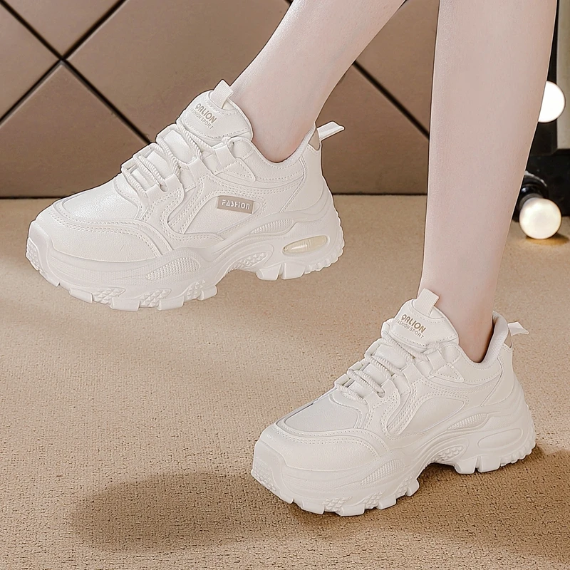 Women's Waterproof Leather Platform Dad Sneakers | Chunky Sole Casual Walking Shoes, Non-Slip Comfortable Trainers