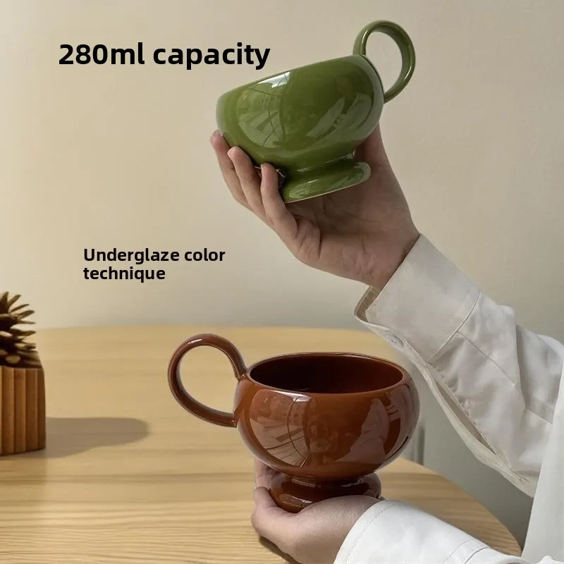 

Кофейная кружка Cerc в стиле ретро с ручкой, чашка для завтрака, высокое эстетическое значение, домашнее использование, небольшая партия, обеденная посуда Aladdin Sle