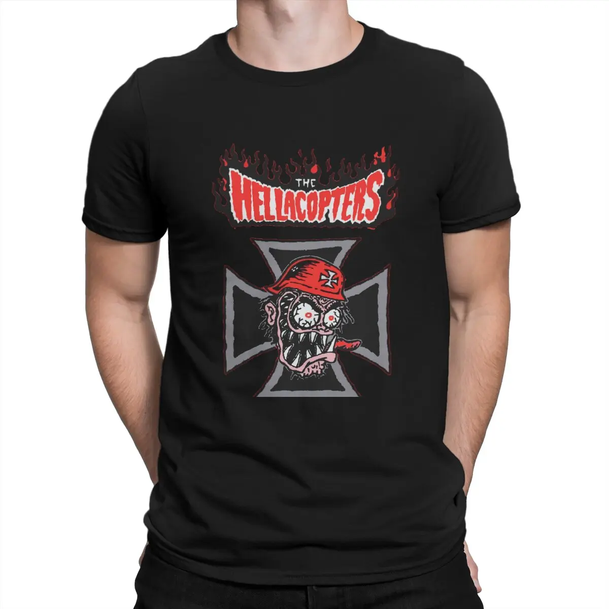 Men T-Shirts Cross Awesome Cotton Tees Short Sleeve Hellacopters T Shirts O Neck Clothing Printed