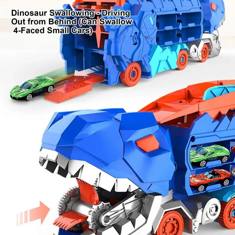 Dual-mode Dinosaur Car Toy Folding with Handle Dinosaur Transformed Toy Large Capacity Safe Dinosaur Track Toy Birthday/Chistmas