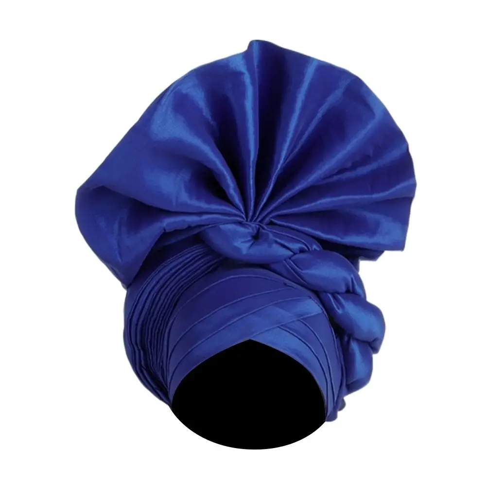 New Nigeria Raw Silk Turban Cap Adjustable Polyester Autogele Headtie Female Headbands